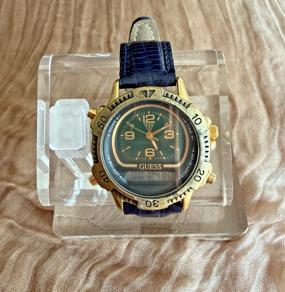 Vintage 1995 Guess Ana Digi Alarm Chronograph Watch Japan Movt Working